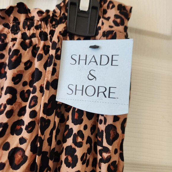 Women's Leopard Print Ruffle Waist Cover up Pants Brown Sz L Shade & Shore Brown - Picture 7 of 13